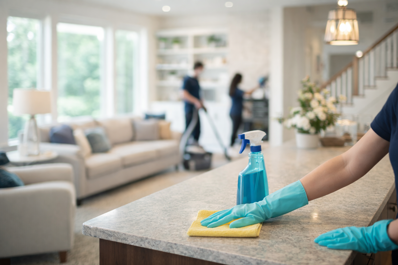 STL Cleaning Services team cleaning a bright St. Louis home